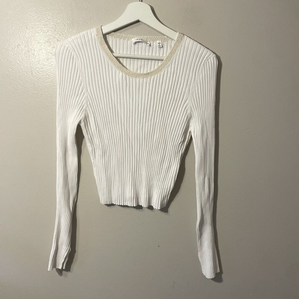 A.L.C Ribbed Stretch Long Sleeve Shirt Coastal Preppy Sz XL ( Runs Small)